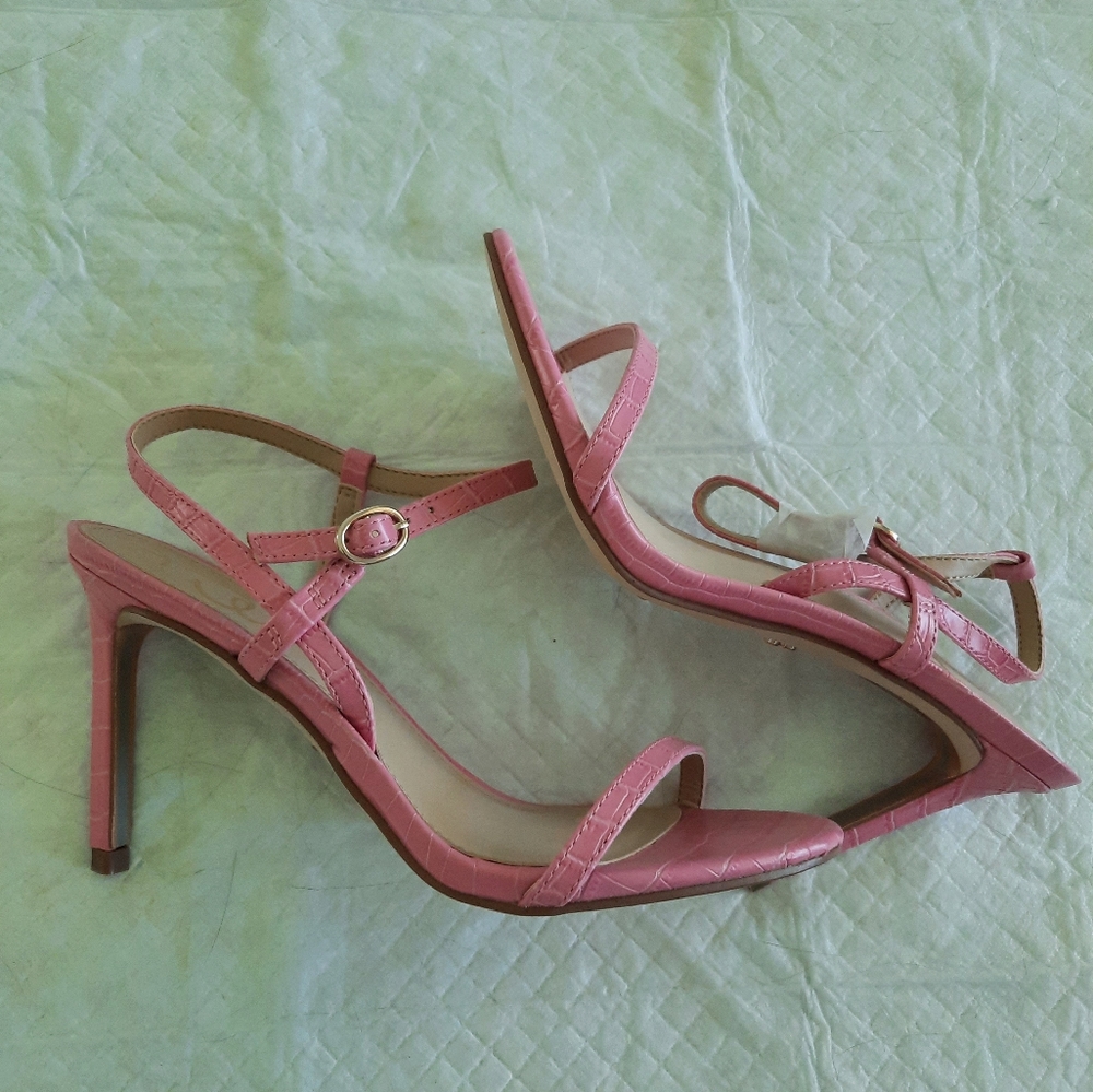 Sam Edelman Heel Sandals Pink Croc Leather Size 6 NWT
